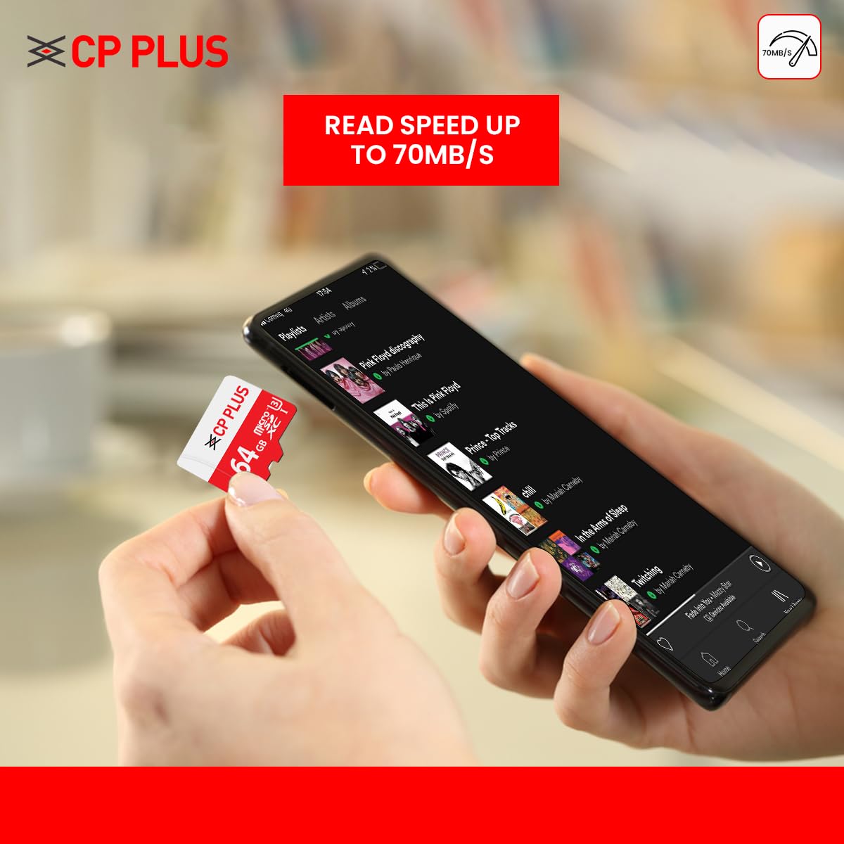 CP PLUS 64GB microSDXC Memory Card | UHS-I U3 Class 10 | Up to 70MB/s Read | PhoenixComputers.in