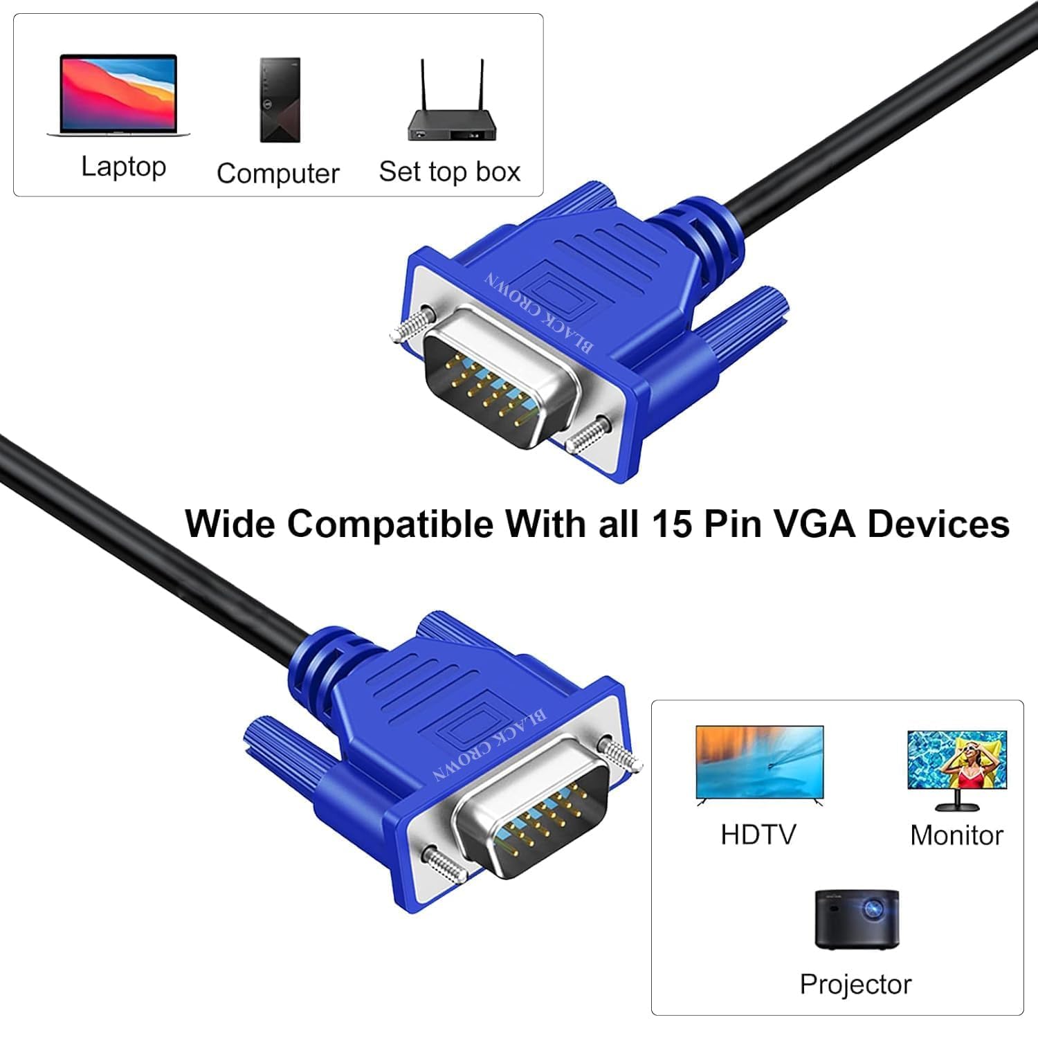 VGA Cable 10M (32.8 FT) | 1080P Full HD VGA Male to Male Monitor Cable | Black | PhoenixComputers.in