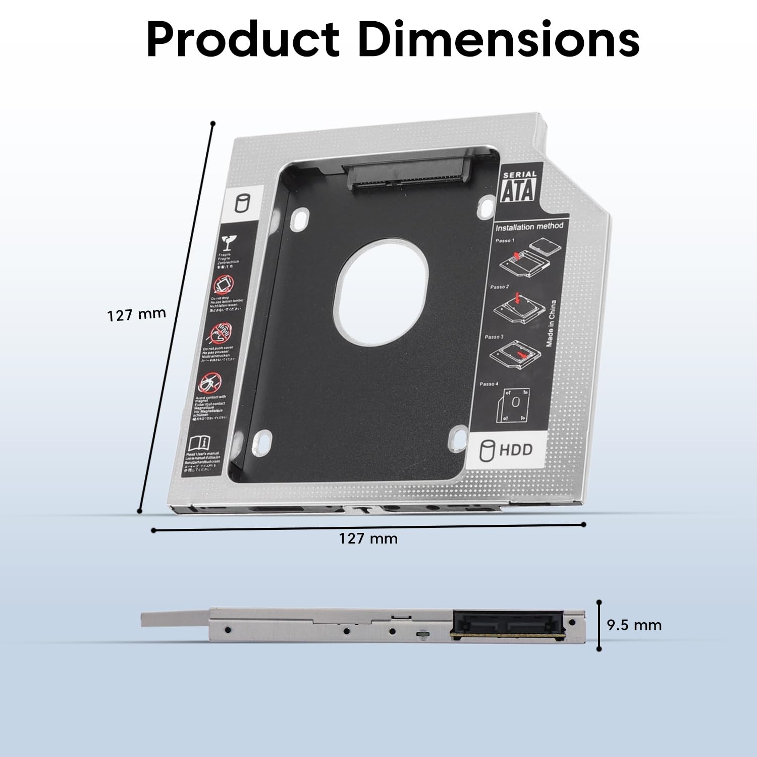 Sounce 9.5mm Optical Bay Hard Drive Caddy for 2.5 Inch SATA SSD HDD | PhoenixComputers.in
