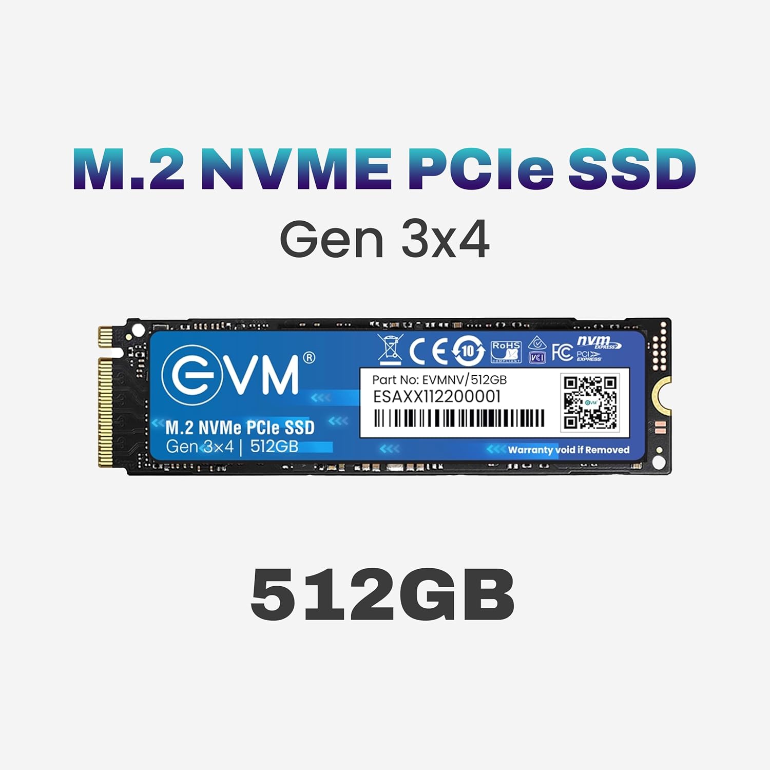 EVM 512GB NVMe M.2 2280 Internal SSD | PCIe Gen 3x4 | EVMNV/512GB | Up to 3200MB/s Read | 2100MB/s Write | 5-Year Warranty | PhoenixComputers.in