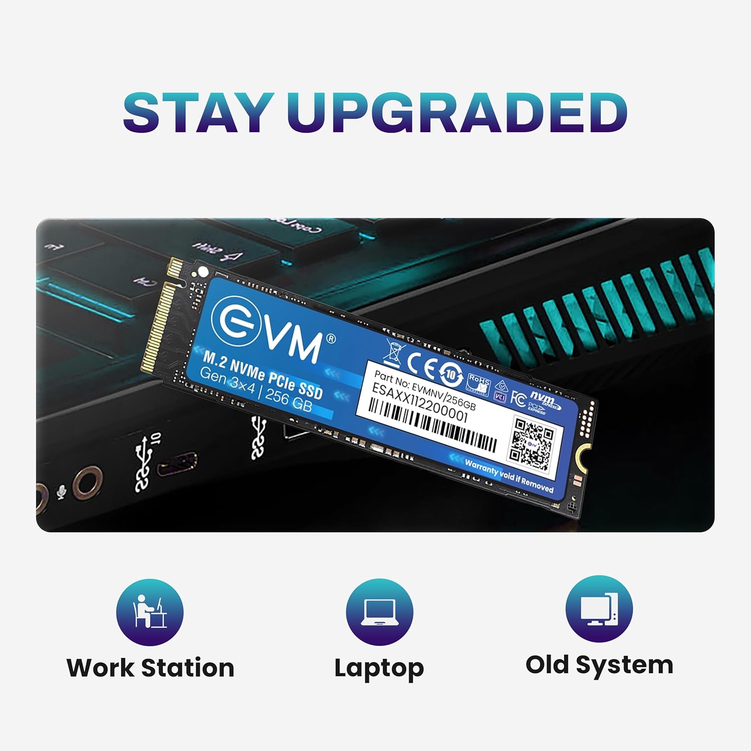 EVM 256GB NVMe M.2 2280 Internal SSD | PCIe Gen 3x4 | EVMNV-256GB | Up to 3000MB/s Read | 2000MB/s Write | 5-Year Warranty | PhoenixComputers.in