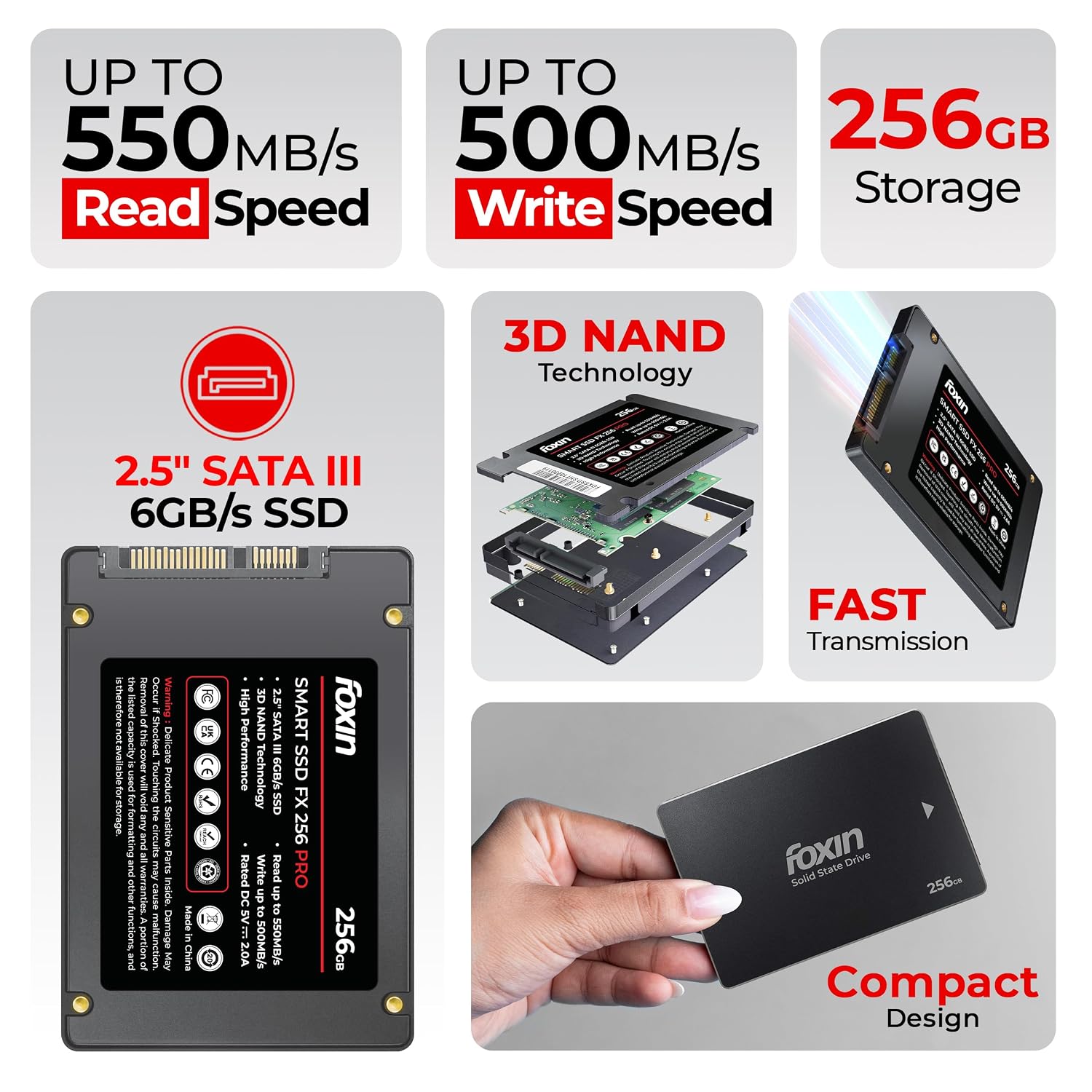 Foxin PRO 256GB 2.5-Inch SATA III Internal SSD | 3D NAND | 550MB/s Read | 500MB/s Write | 5-Year Warranty | PhoenixComputers.in