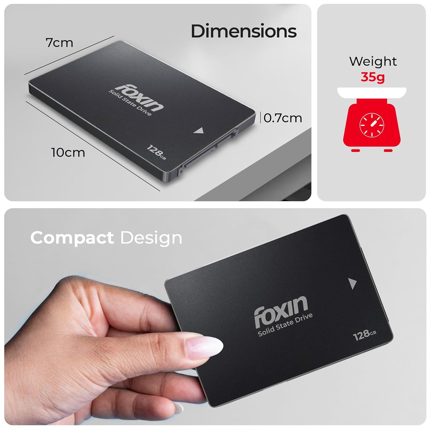 Foxin 128GB 2.5-Inch SATA III Internal SSD | 550MB/s Read | 500MB/s Write | 5-Year Warranty | PhoenixComputers.in