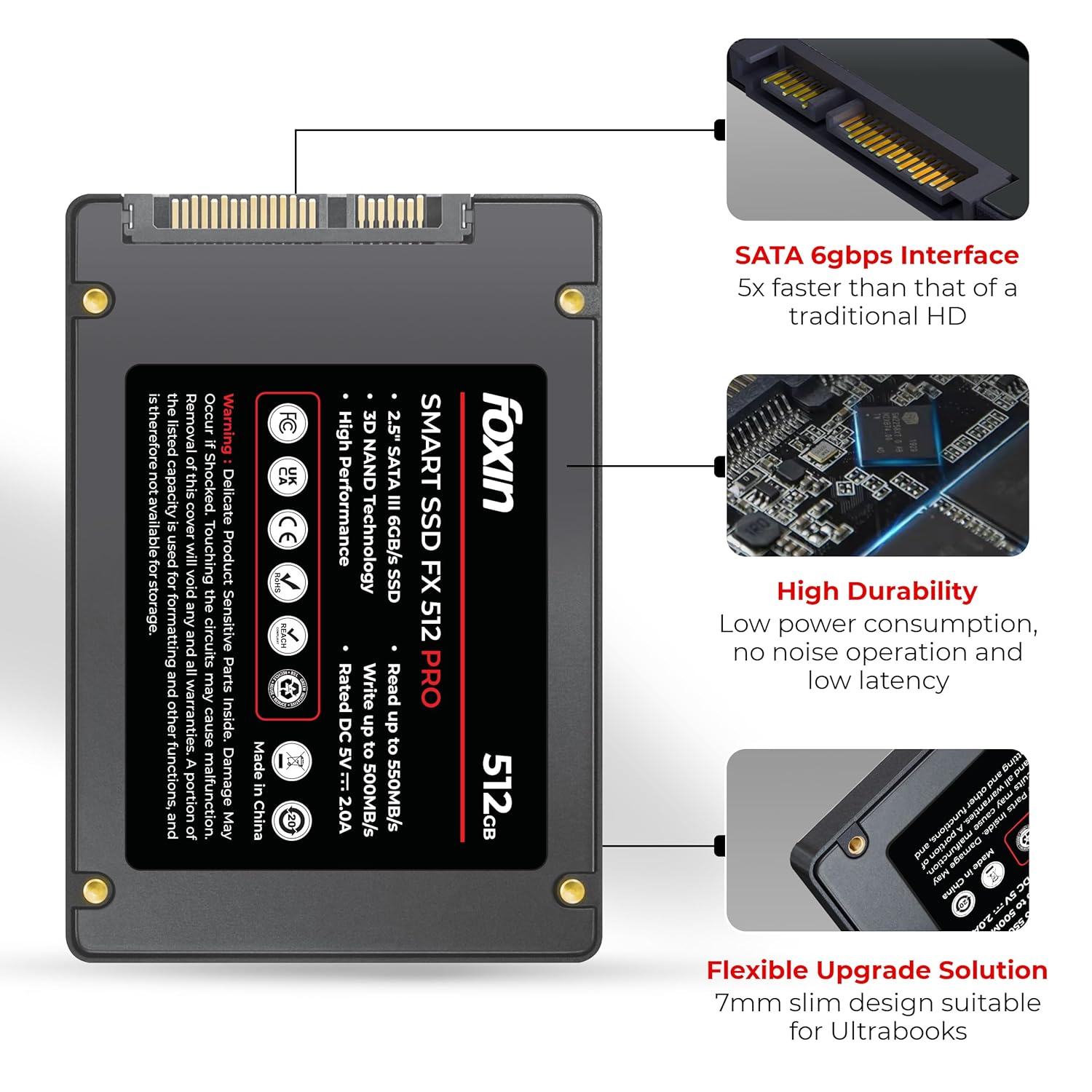 Foxin PRO 512GB 2.5-Inch SATA III Internal SSD | 3D NAND | 550MB/s Read | 500MB/s Write | 5-Year Warranty | PhoenixComputers.in