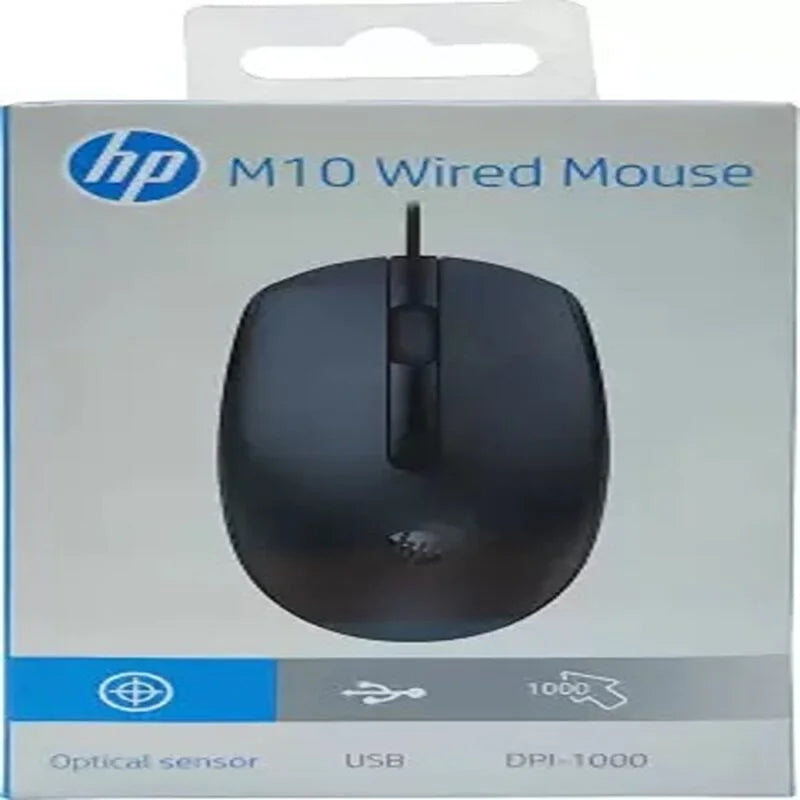HP M10 USB Wired Optical Mouse with 1600 DPI Sensor, Plug & Play, Ambidextrous Design for Windows PC, Laptop & Desktop – Black | PhoenixComputers.in