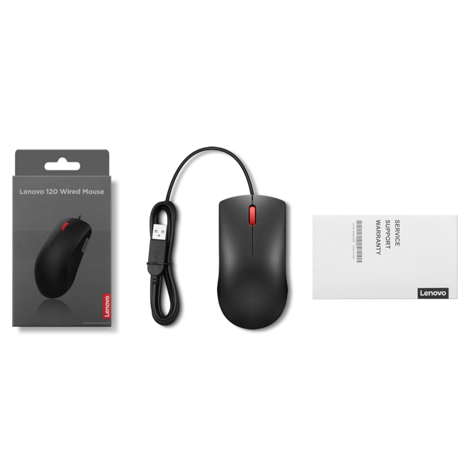Lenovo 120 USB Wired Optical Mouse Black 1200 DPI | PhoenixComputers.in